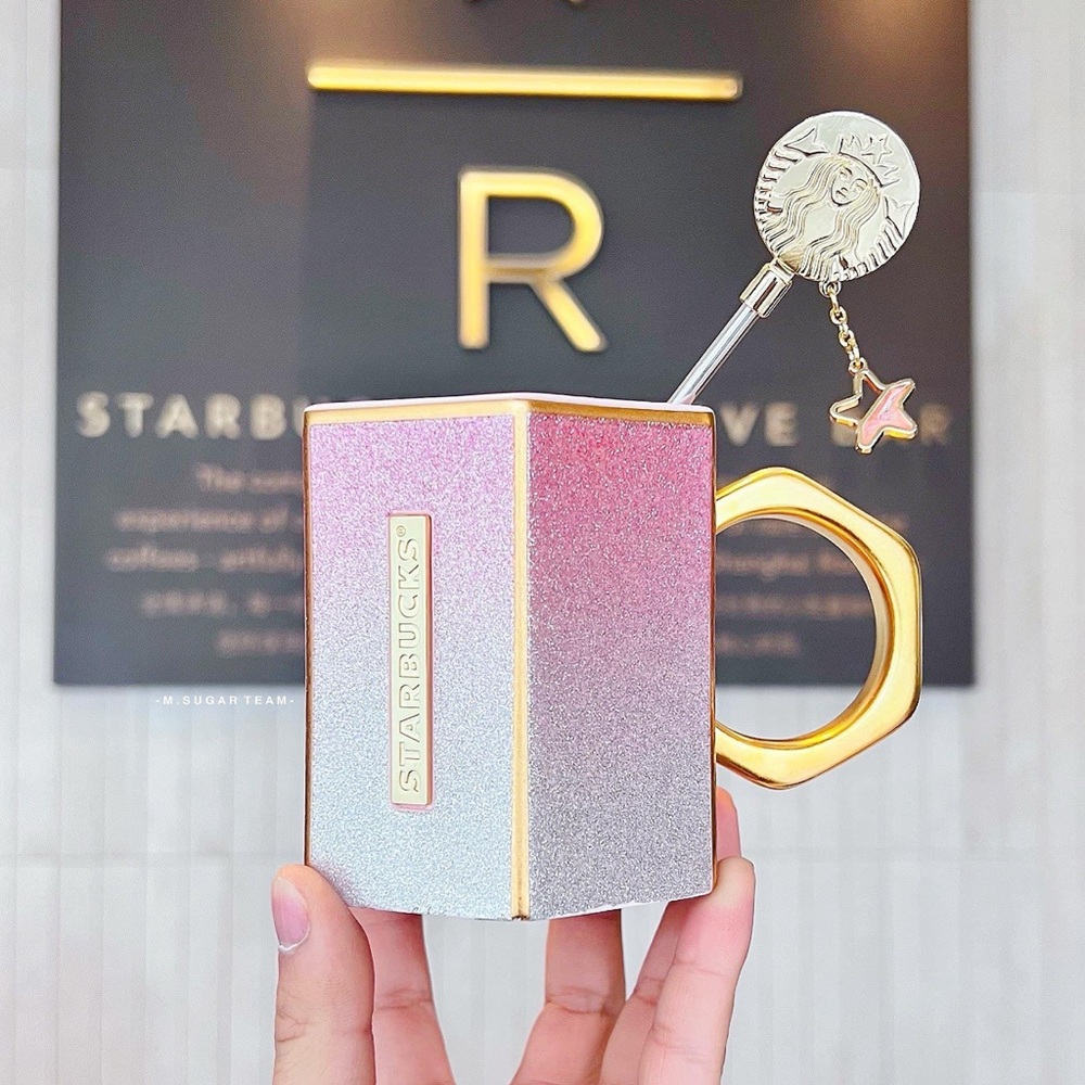 Starbucks Christmas Gradient Pink Glitter 14oz Glass Cup Limited edition